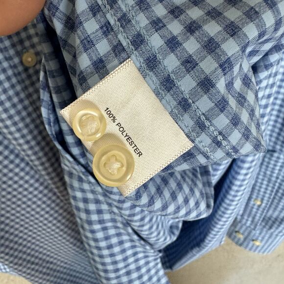 Peter Millar Shirt Men's XXL Blue Check Long Sleeve Button Up Polyester Casual - Picture 7 of 7
